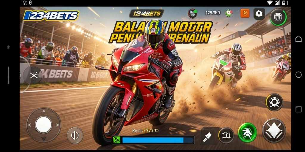 Tampilan gameplay seru dalam balapan motor 1234BETS.