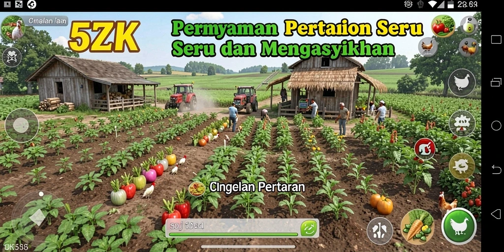 Screenshot gameplay 5ZK menampilkan kebun yang hijau dan subur.