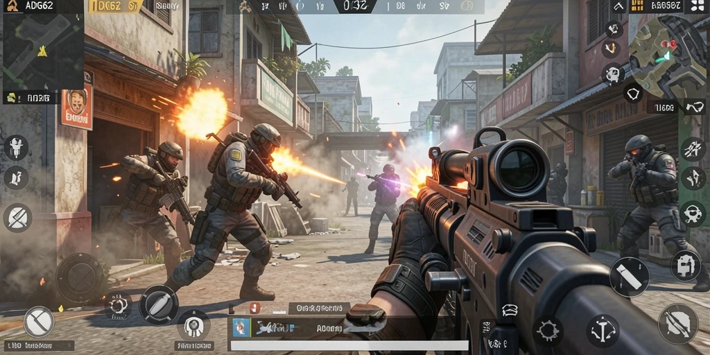 Tampilan screenshot gameplay ADG62 yang mendebarkan dalam aksi FPS.