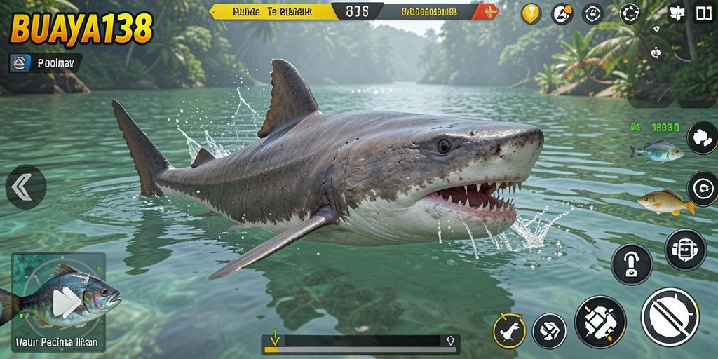 Screenshot dari gameplay BUAYA138 menampilkan suasana memancing yang seru.
