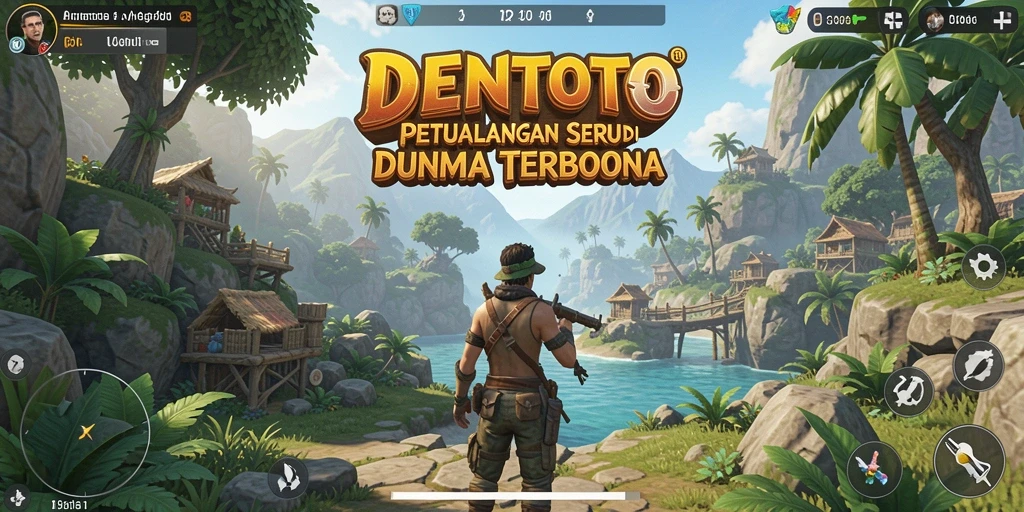 Screenshot gameplay DENTOTO menunjukkan petualangan seru di dunia terbuka.
