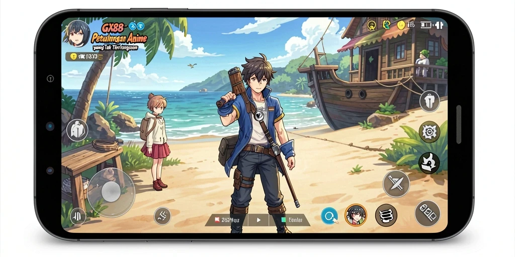 Screenshot menunjukkan pertarungan seru dalam GX88 dengan karakter anime yang menakjubkan.