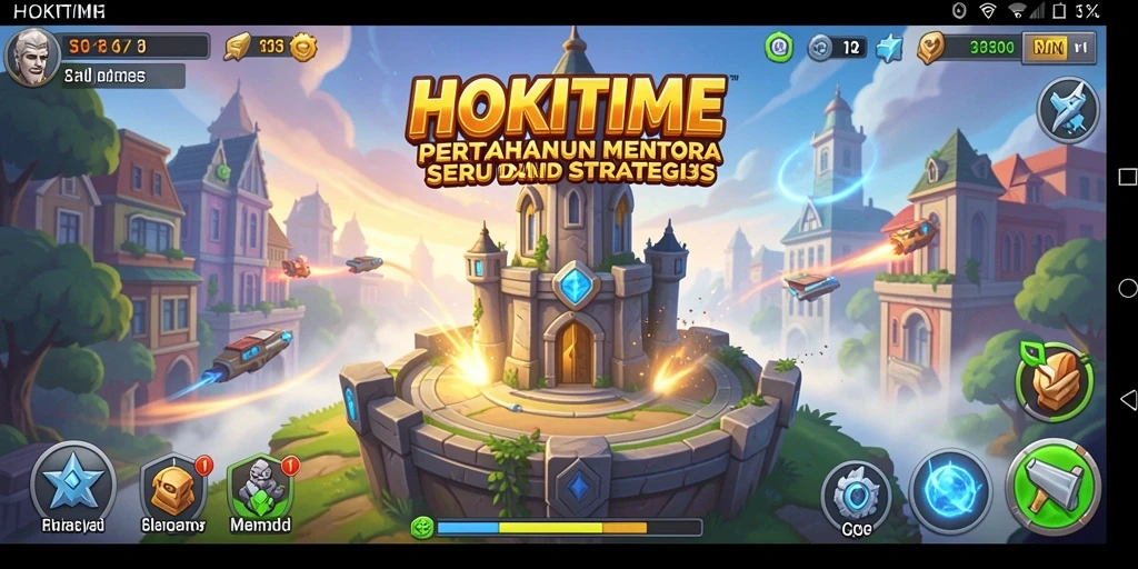 Screenshot gameplay HOKITIME menampilkan strategi pertahanan menara yang intens.