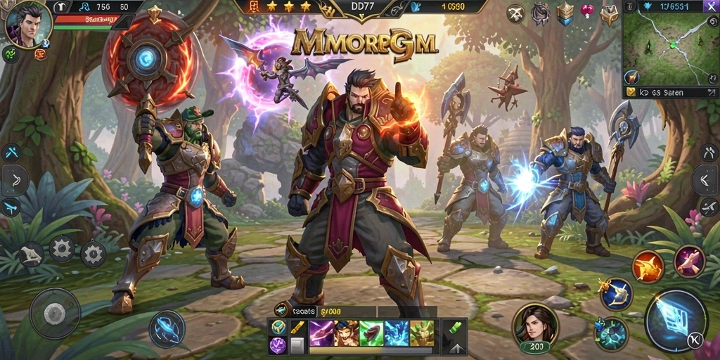 Tangkapan layar utama menunjukkan aksi seru di battlefield MMORPG.