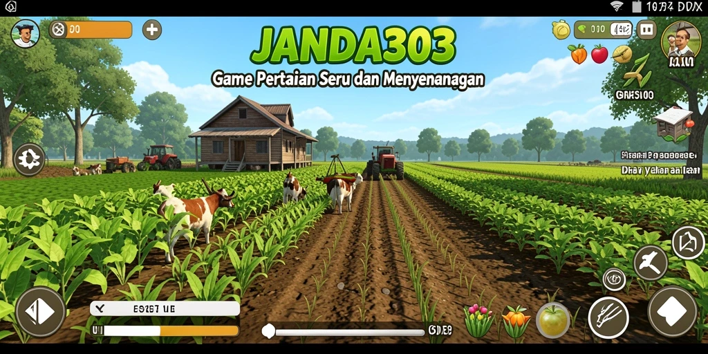Gameplay seru di JANDA303, menampilkan kebun yang subur dan aktivitas pertanian.