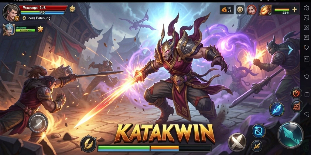 Gameplay KATAKWIN yang mendebarkan dalam aksi pertarungan.
