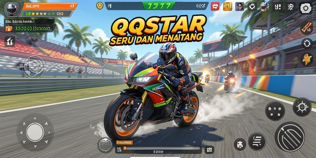 Tampilan menarik dari gameplay balapan motor QQSTAR.