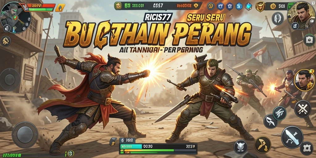 Screenshot RICIS77 menunjukkan aksi pertempuran intens dalam game Battle Royale.