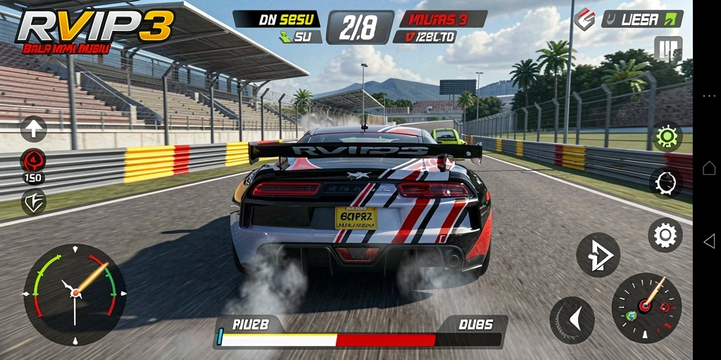 Screenshot gameplay RVIP3 menampilkan aksi balap intens dan grafis menakjubkan.